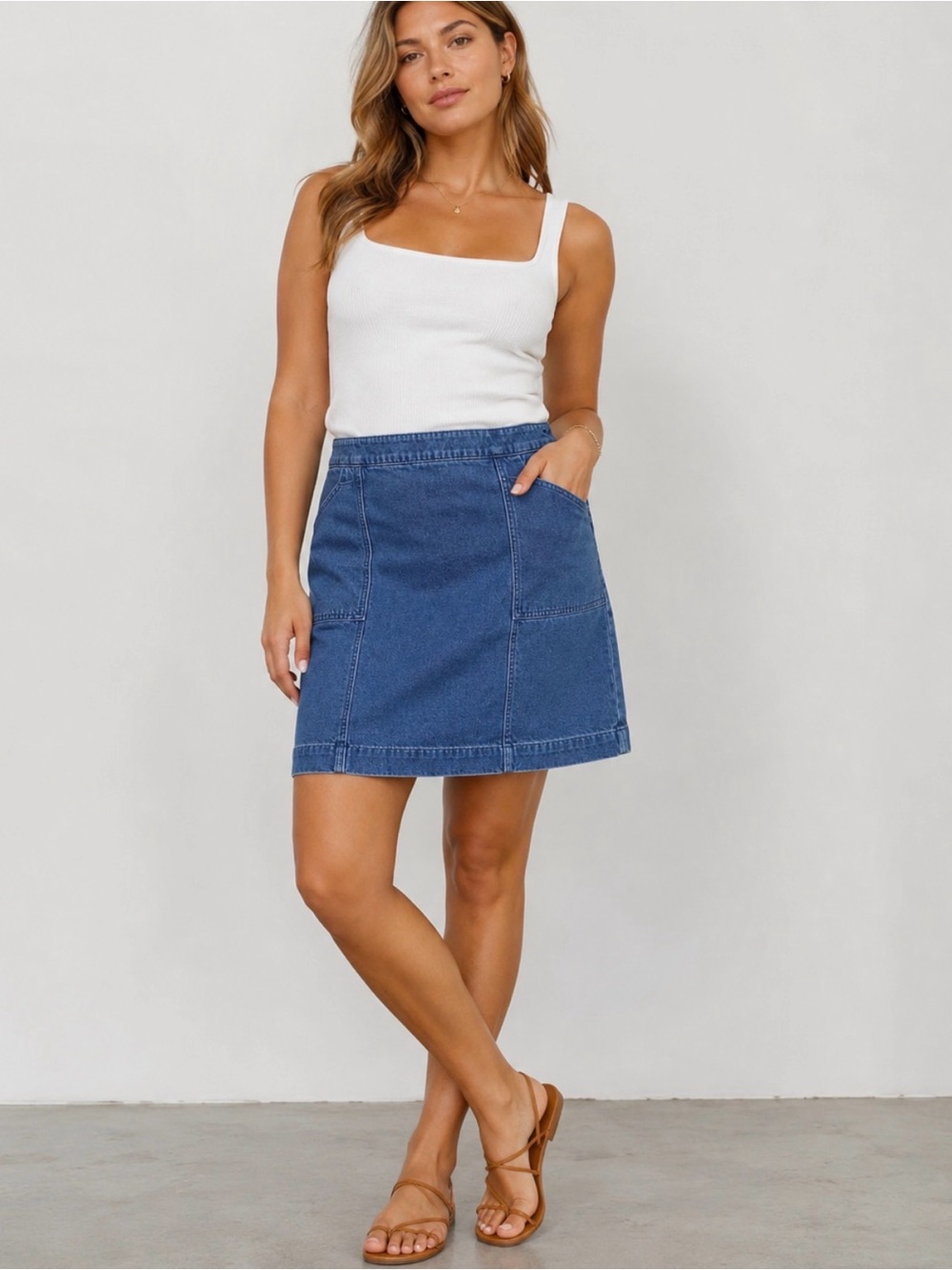 Boden 8L Denim utility Pocket patch A-line 90’s blue 100% cotton Mini Skirt